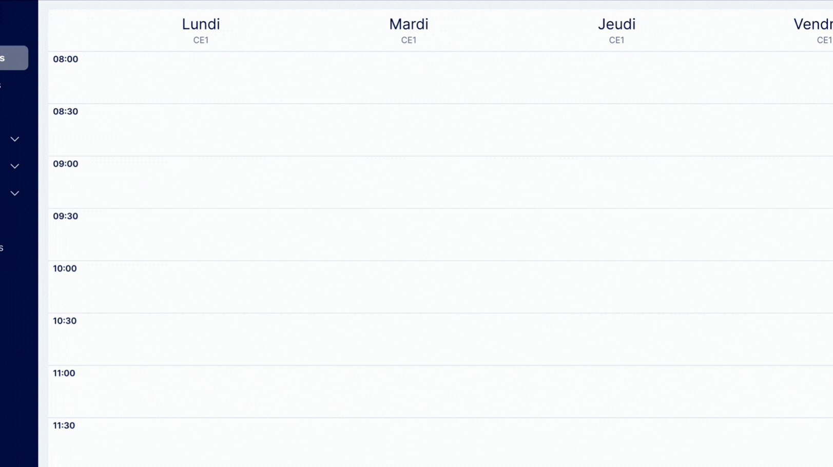 Aperçu Créer une séance dans un créneau horaire vide