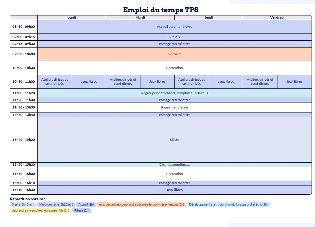 Modèle d'emploi du temps TPS - aperçu