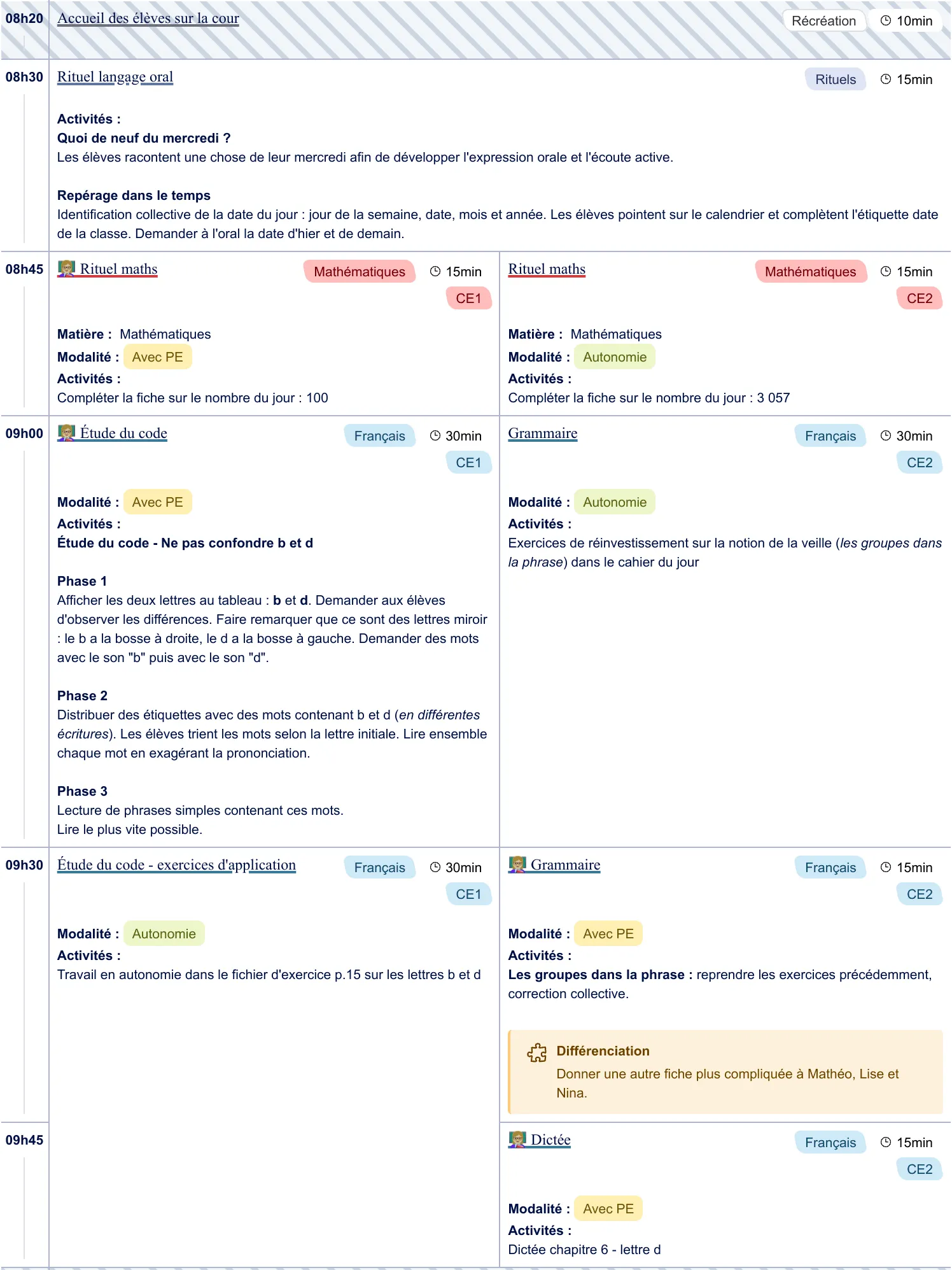 Exemple de cahier journal CE1-CE2 - aperçu