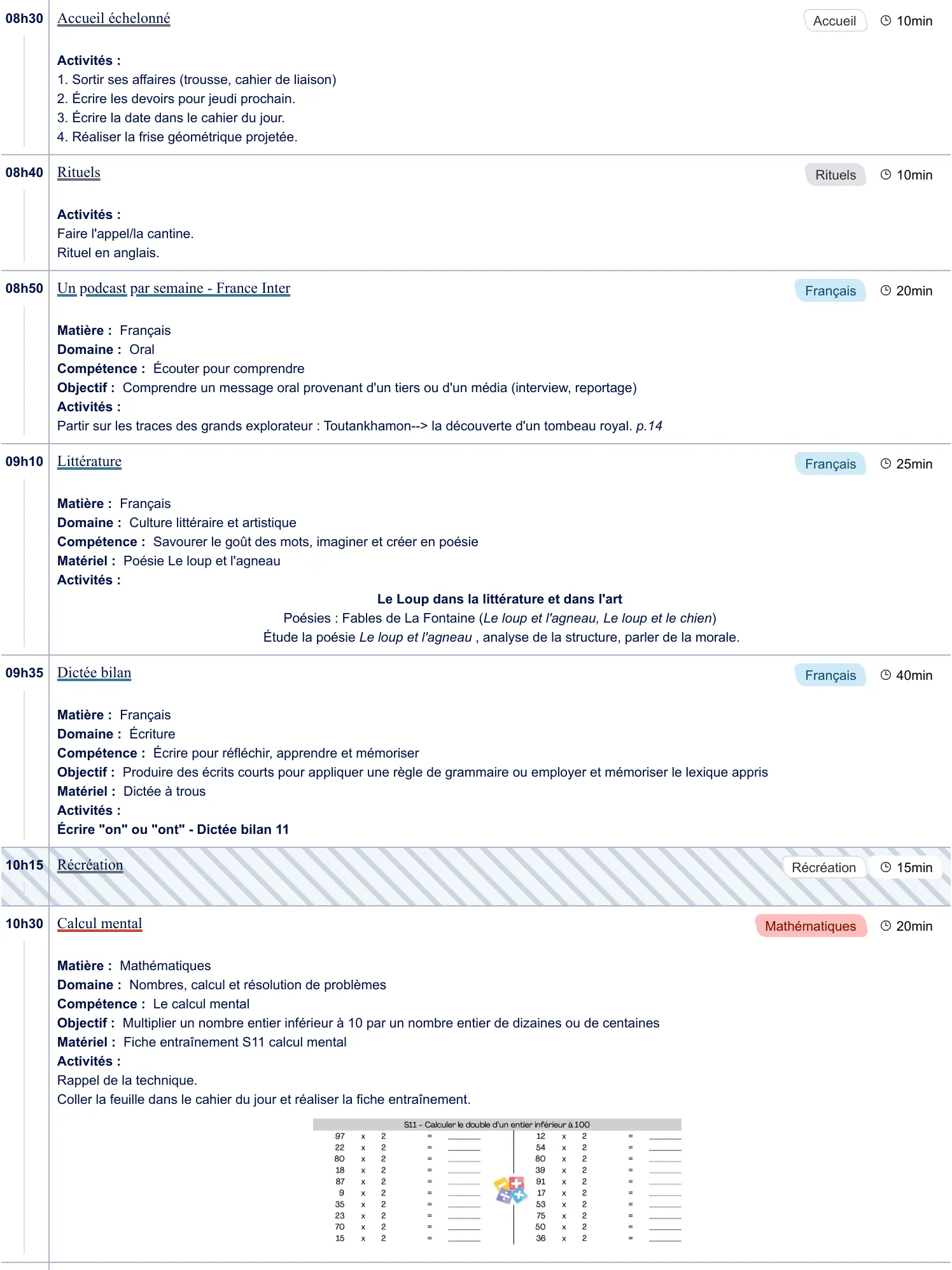 Exemple de cahier journal CM1 - aperçu