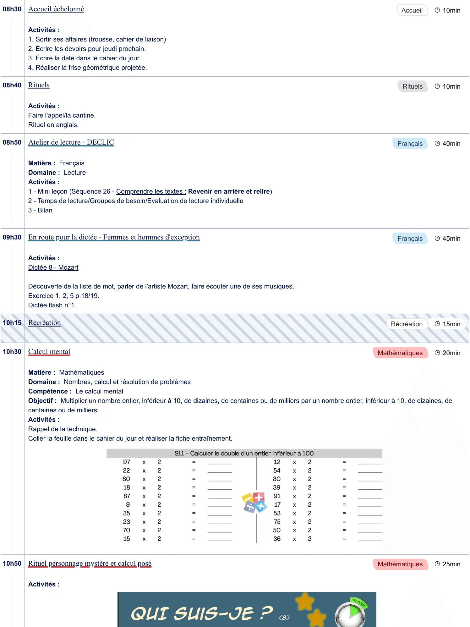 Exemple de cahier journal CM2 - aperçu