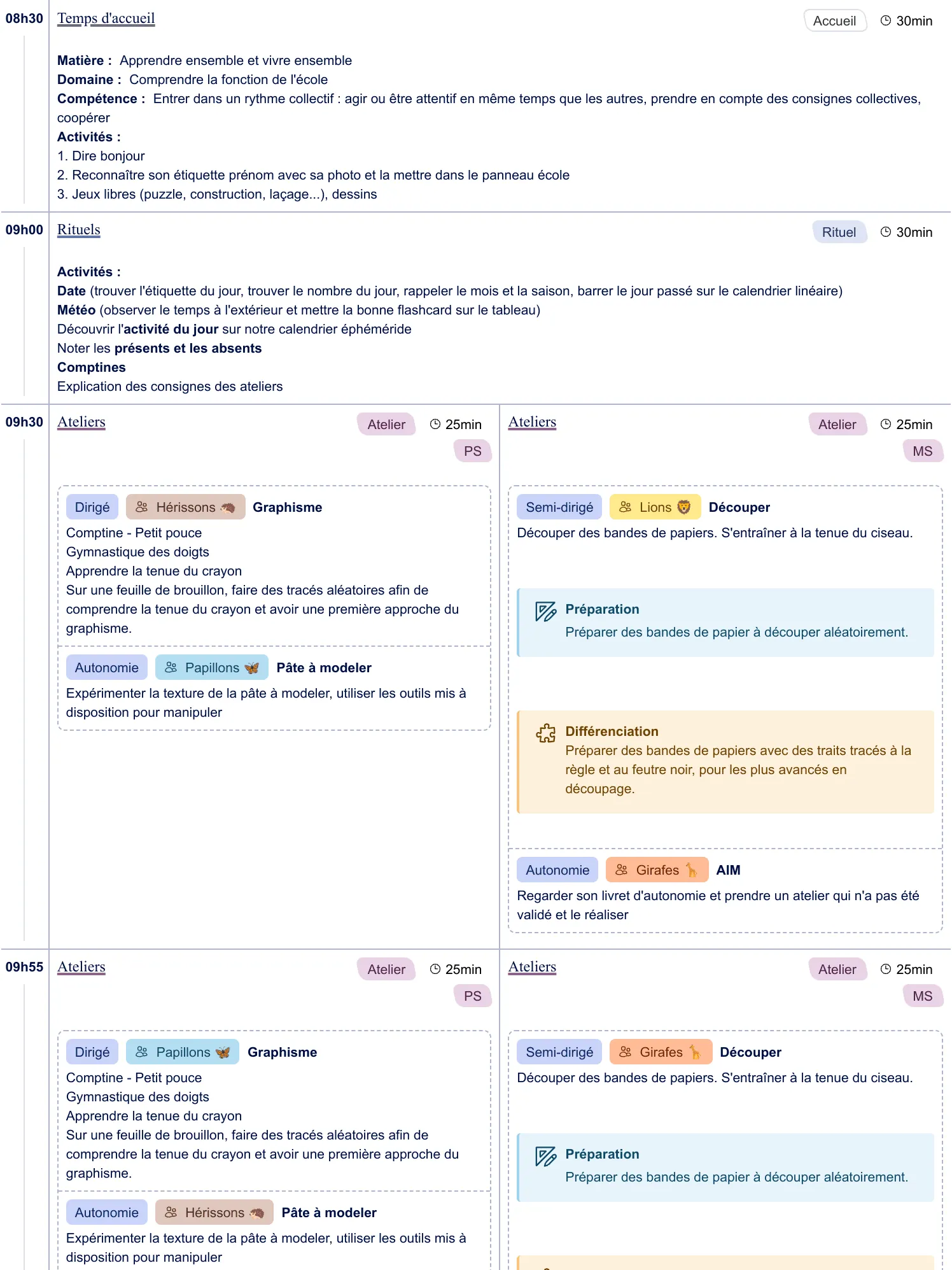 Exemple de cahier journal PS-MS - aperçu
