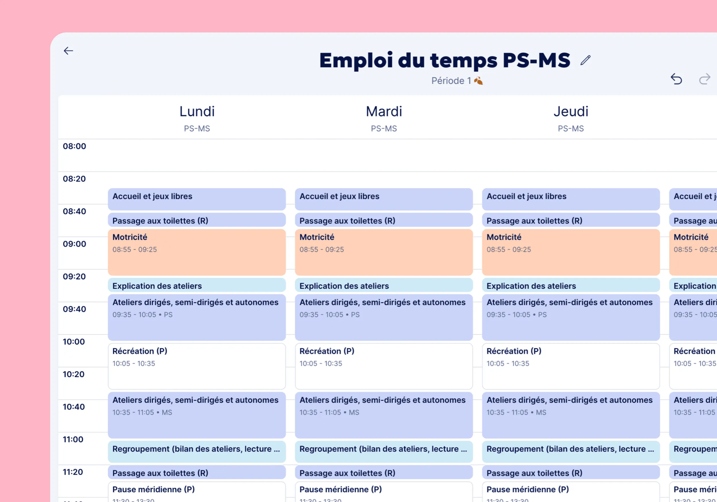 Aperçu Emploi du temps PS MS Maternelle Teetsh