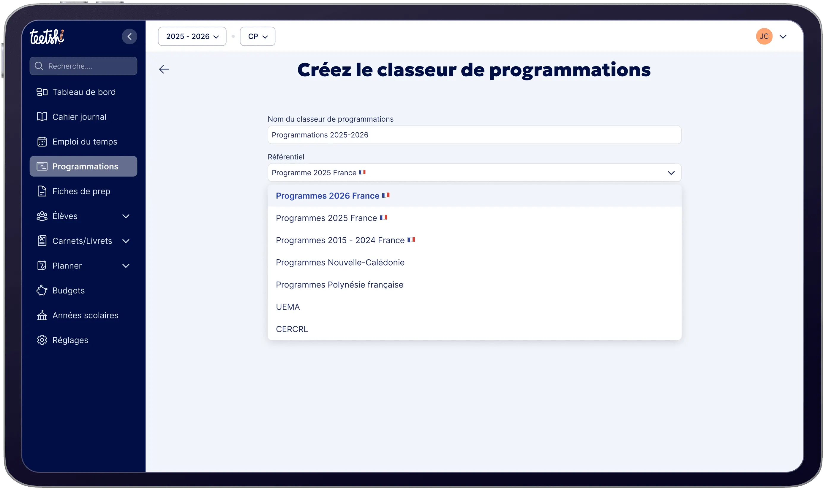 Aperçu - Programmes officiels préintégrés - Teetsh