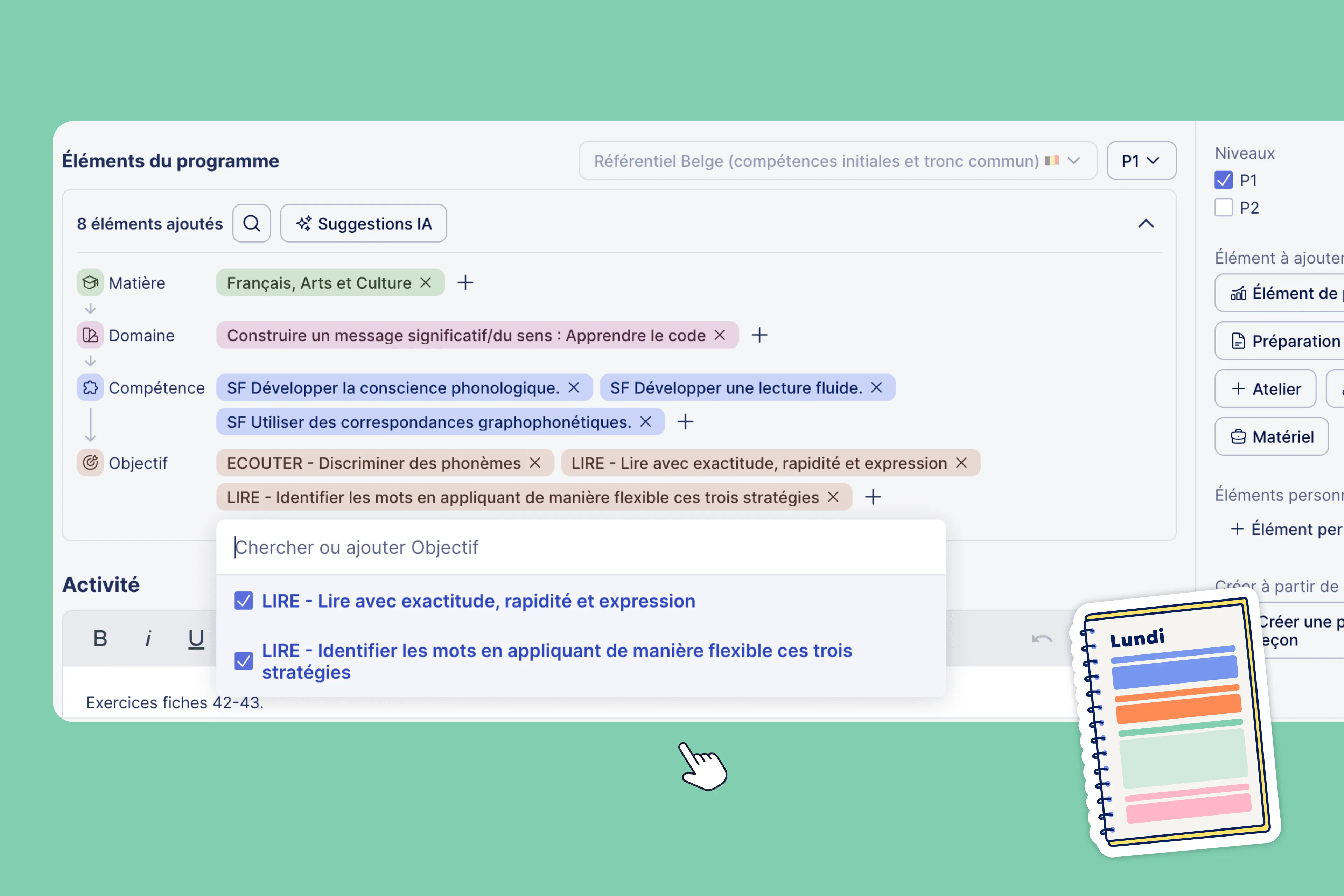 référentiel belge intégré dans le journal de classe