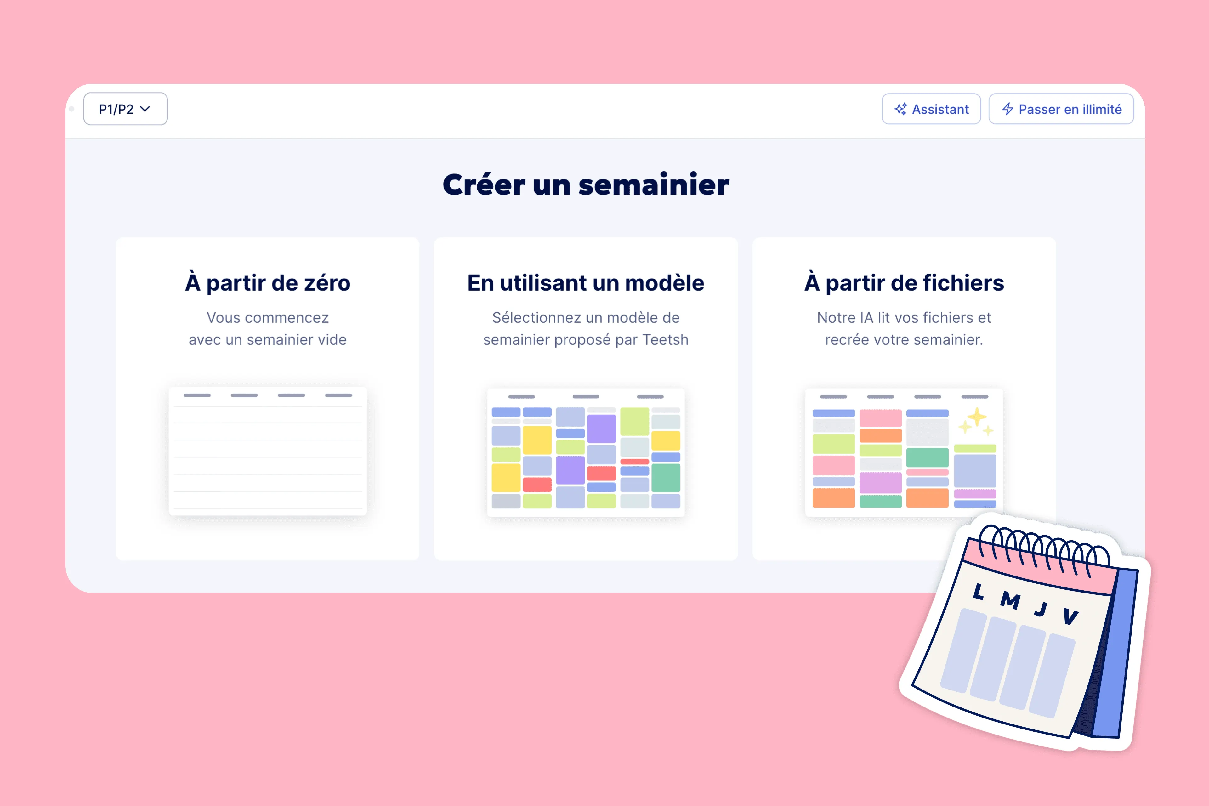 capture d'écran du semainier (horaire de classe) de l'application teetsh pour les instituteurs
