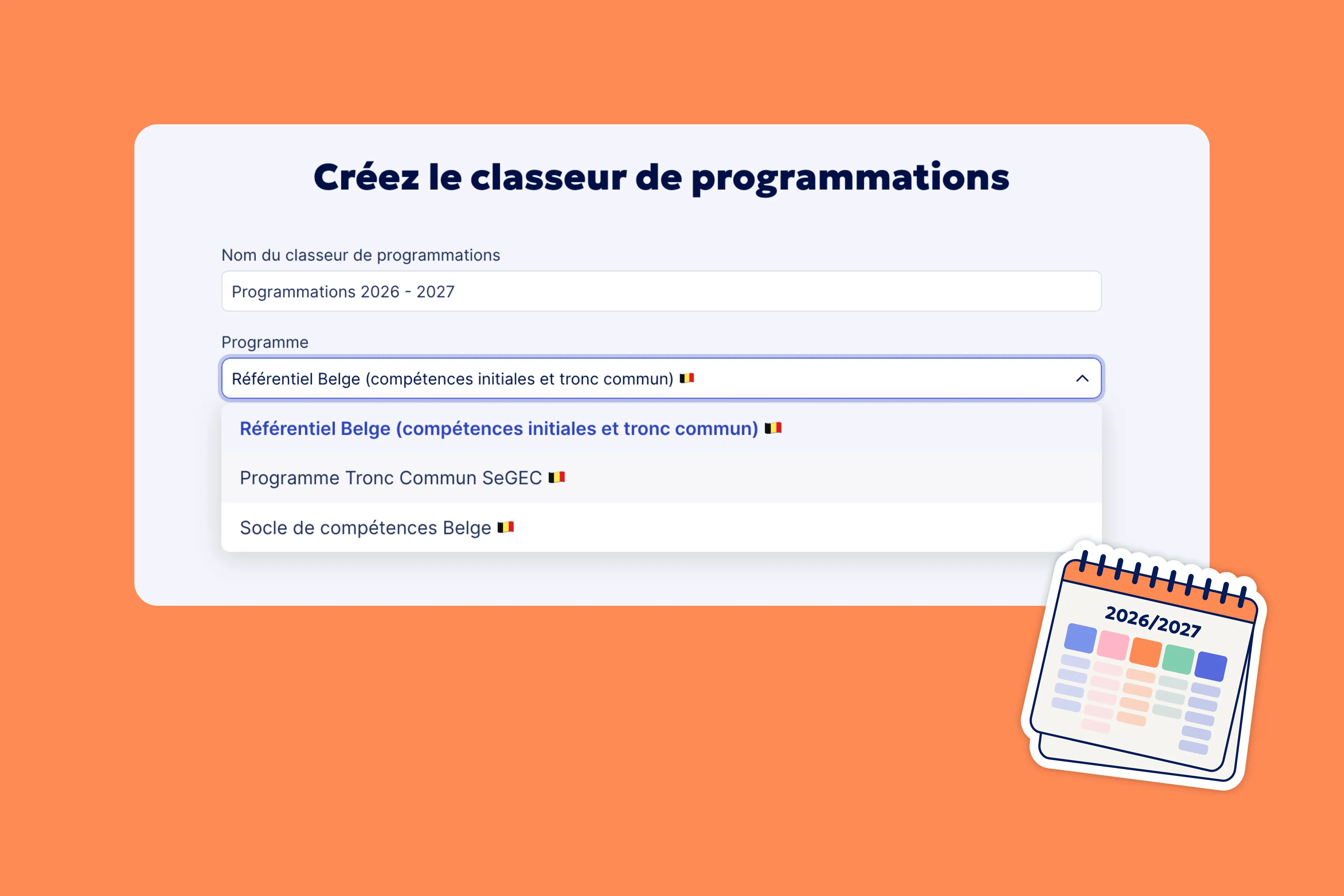 programmation avec programme officiel belge intégré