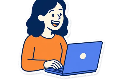 enseignante heureuse derrière son laptop qui utilise teetsh