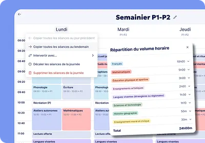 semainier ou horaire de classe pour les P1