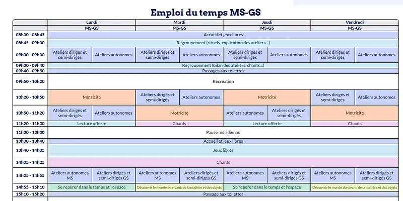 Modèle d'emploi du temps Maternelle MS-GS - aperçu