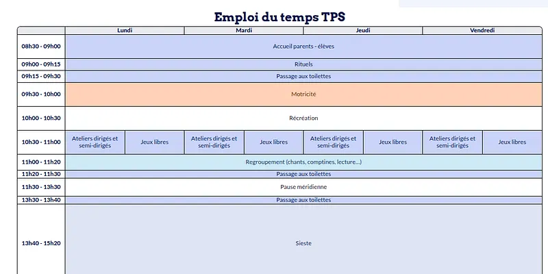 Modèle d'emploi du temps TPS - aperçu