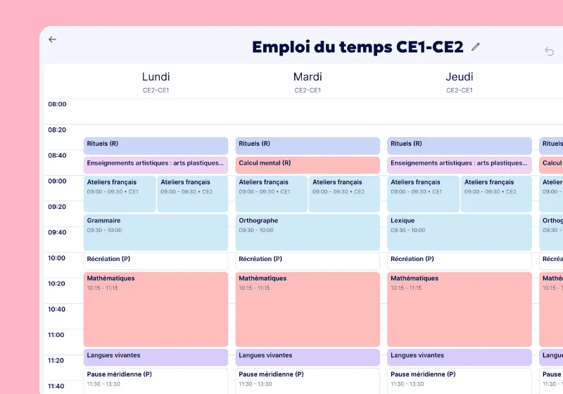 emploi du temps ce1 ce2 modifiable