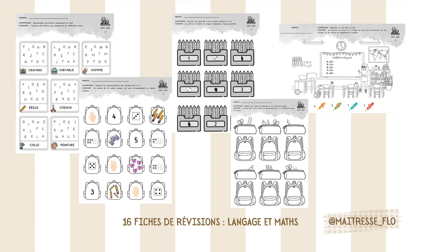 Fiches révisions de rentrée Maitresse Flo