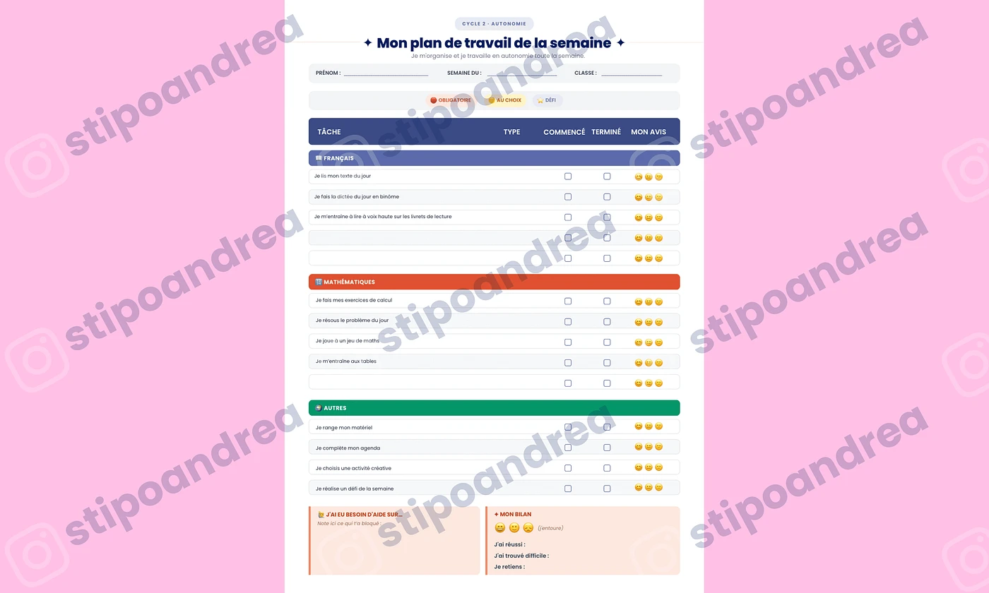 Plans de travail • Cycle 2 & 3 🗓️