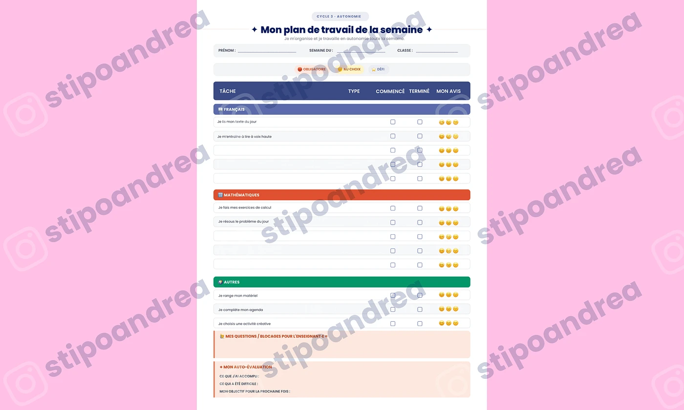 Plans de travail • Cycle 2 & 3 🗓️