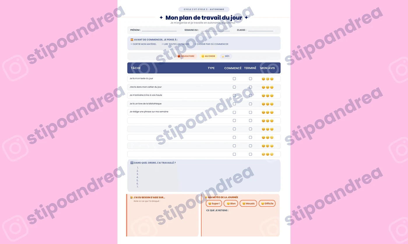 Plans de travail • Cycle 2 & 3 🗓️