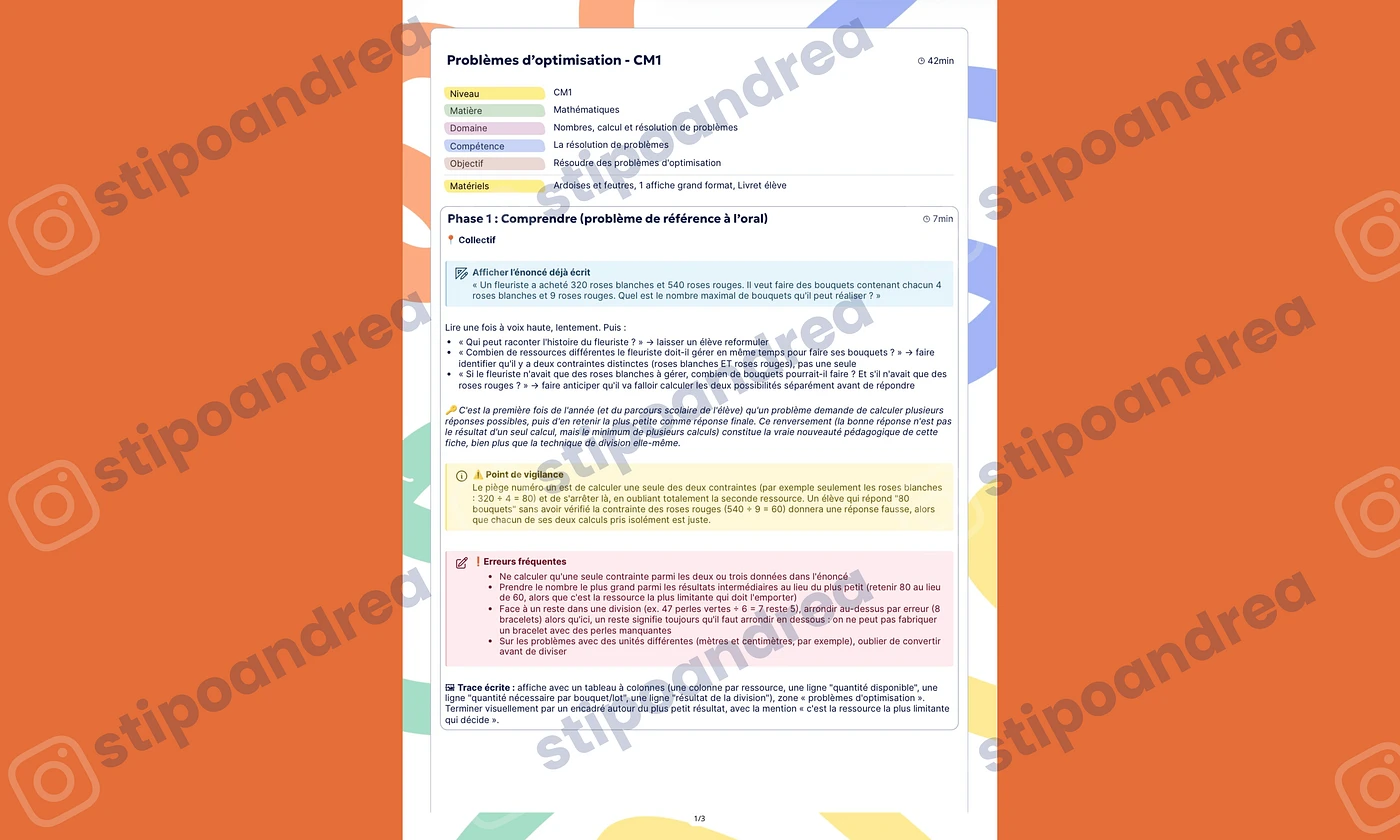 Aperçu problèmes maths à imprimer CM1
