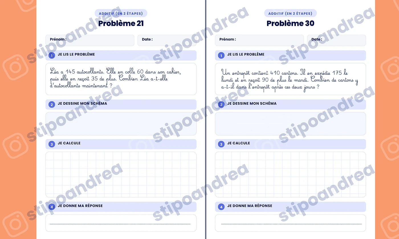 Aperçu problèmes maths à imprimer CE1
