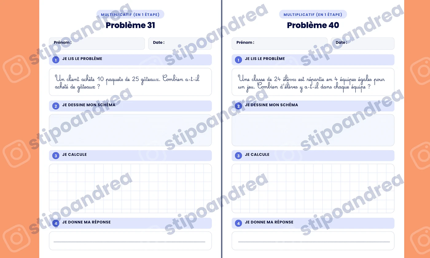 Aperçu problèmes maths à imprimer CE1