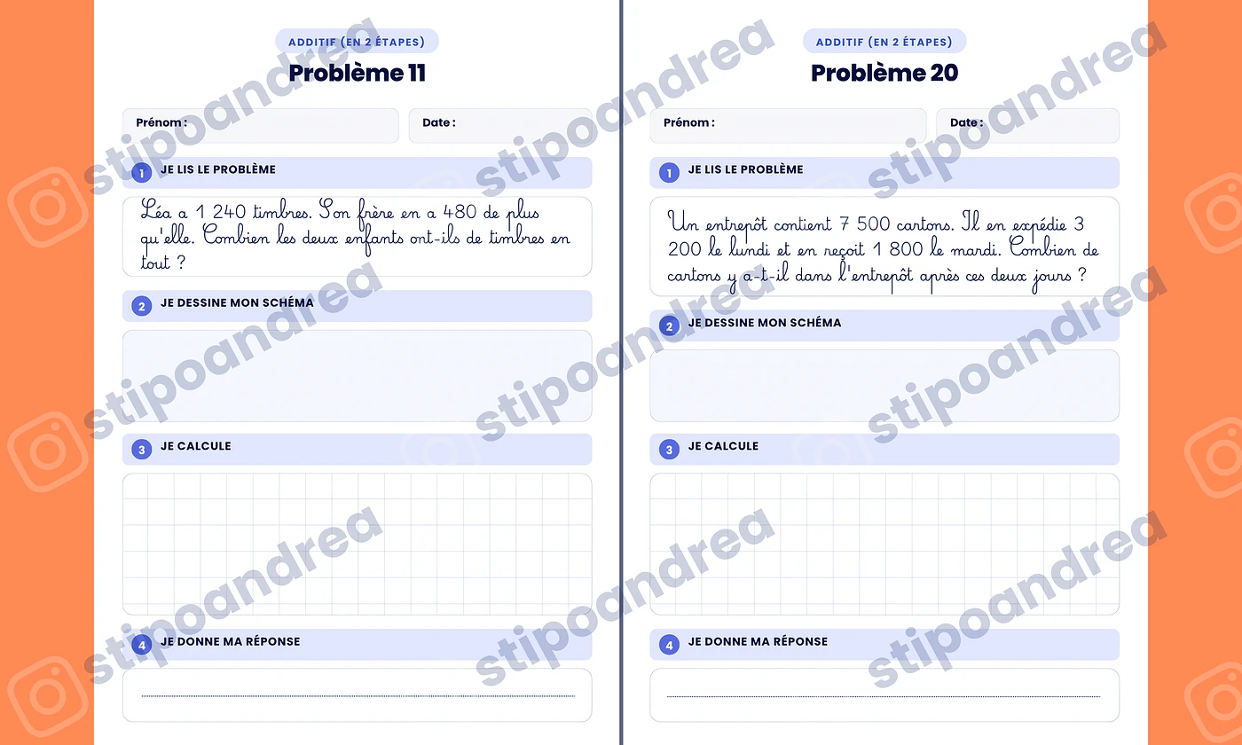 Aperçu problèmes maths à imprimer CE2