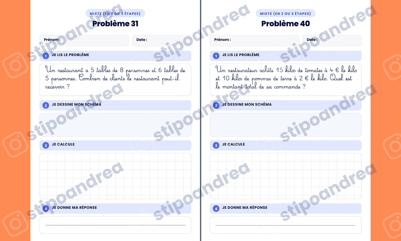 Aperçu problèmes maths à imprimer CE2