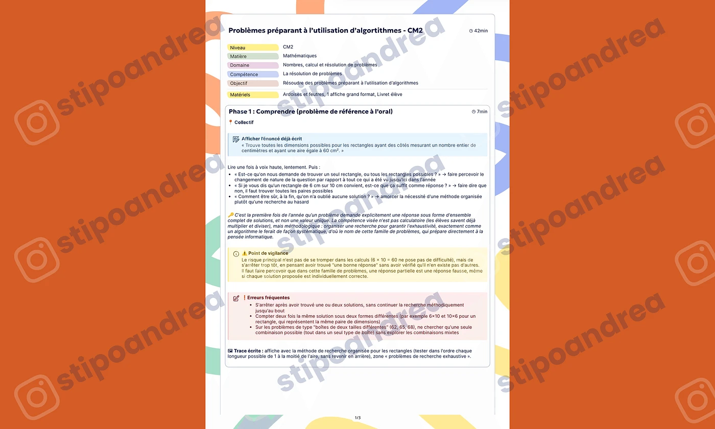 Aperçu problèmes maths à imprimer CM2