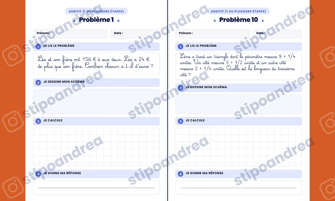 Aperçu problèmes maths à imprimer CM2