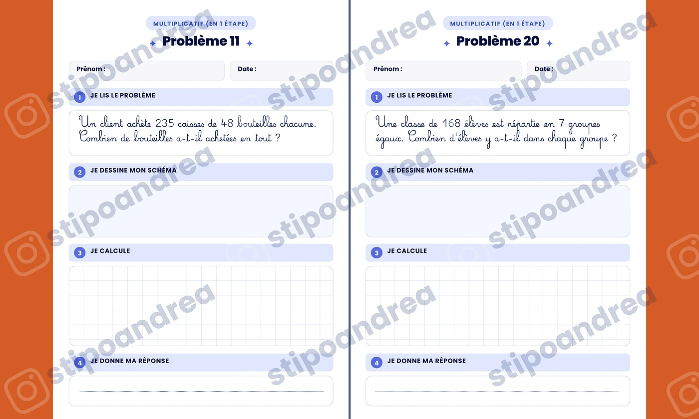 Aperçu problèmes maths à imprimer CM2