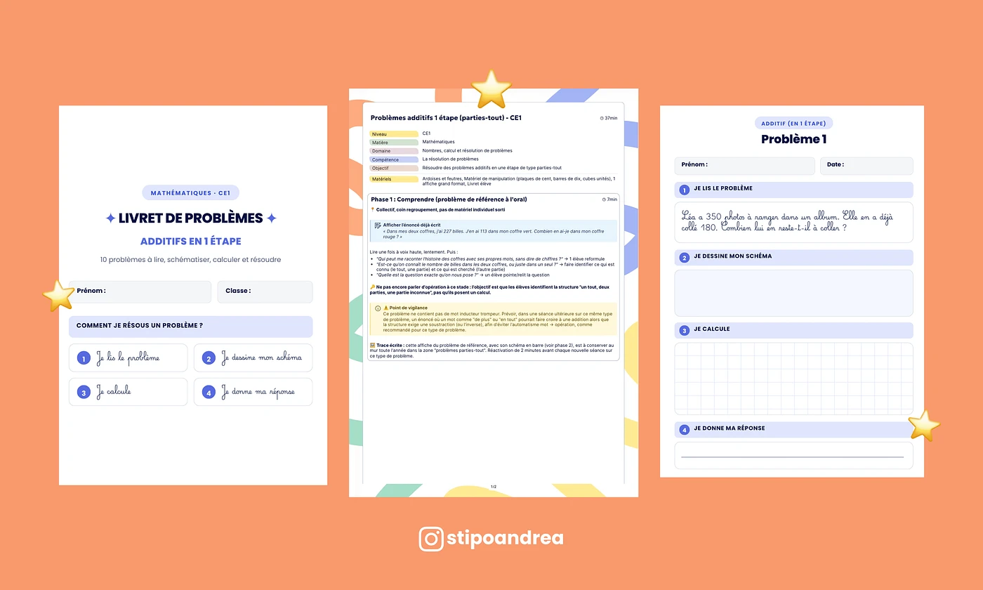Aperçu problèmes maths à imprimer CE1