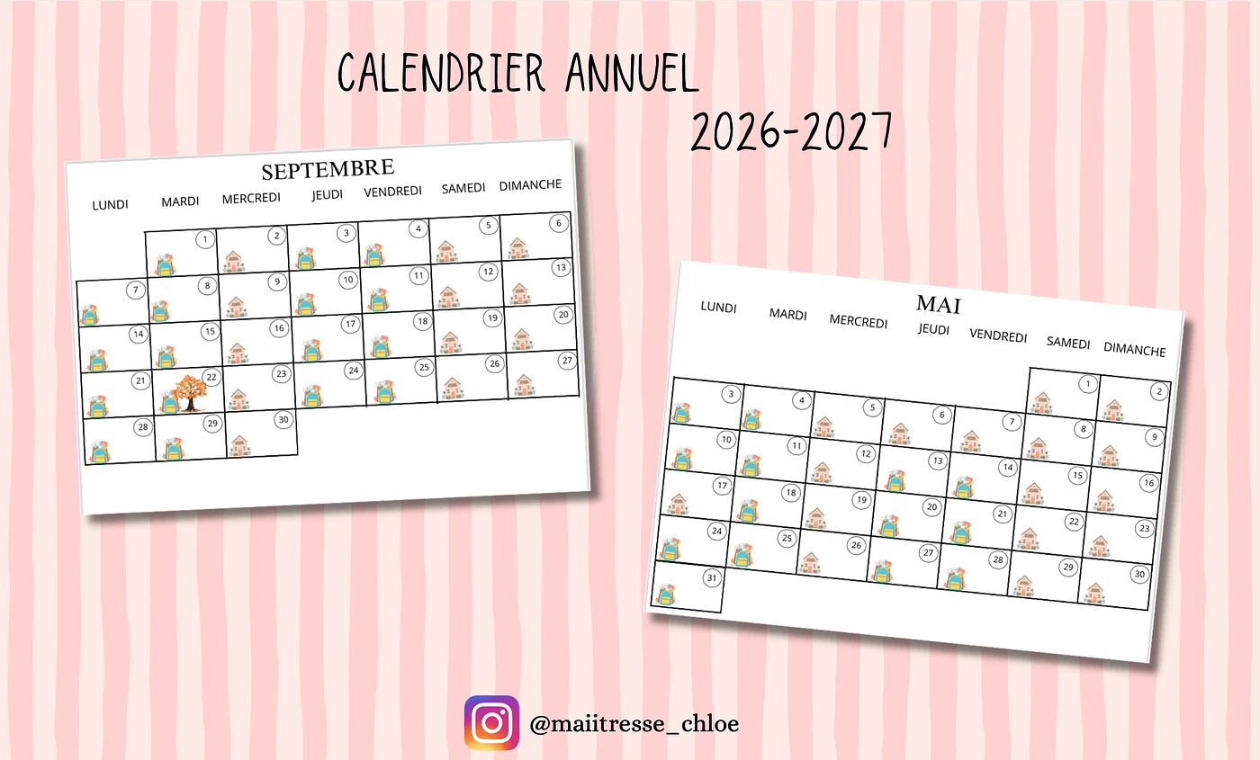 Calendrier annuel 2026 2027 Maiitresse Chloe