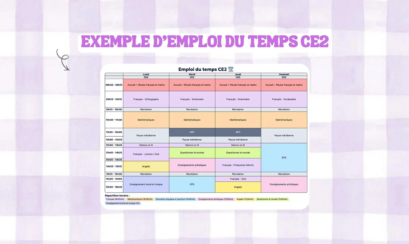 Emploi du temps CE2 Maitresse Alizé