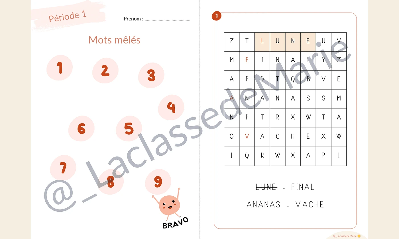Livret autonomie mots mêlés La classe de Marie Vignette2