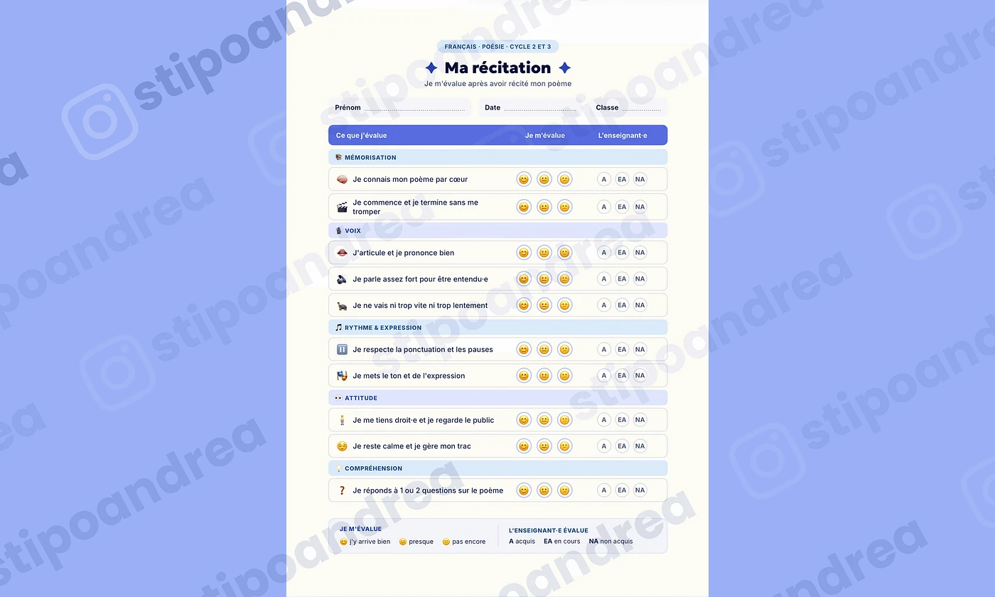 Kit de grilles d'autoévaluation • Cycle 2 & 3 🎯