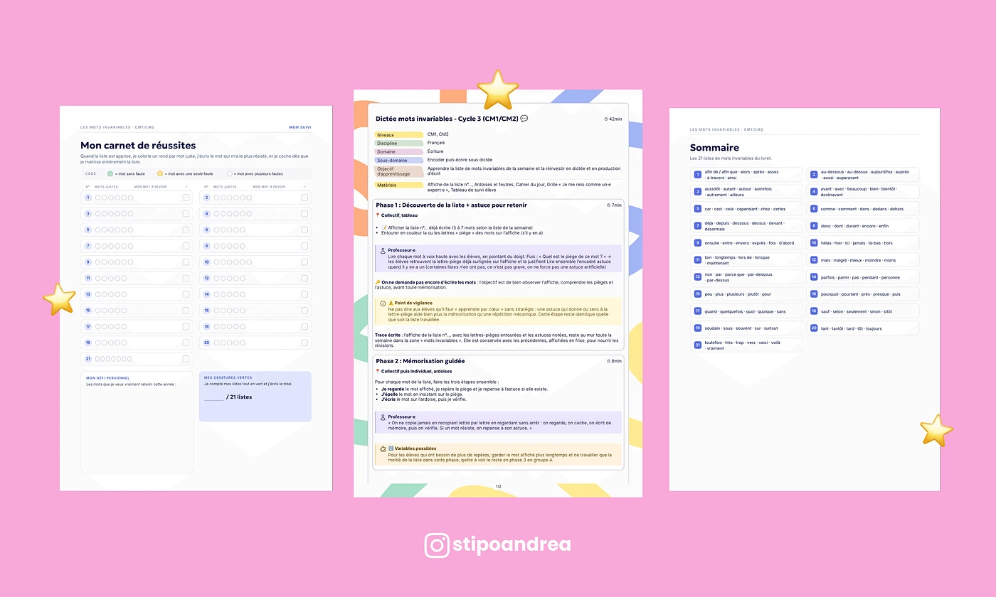 Dictée mots invariables - Cycle 3 (CM1/CM2) 💬