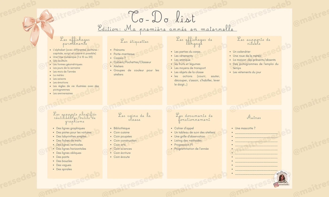 Aperçu To do list Ma première année en maternelle Maitresse Déb x Teetsh - Image 1