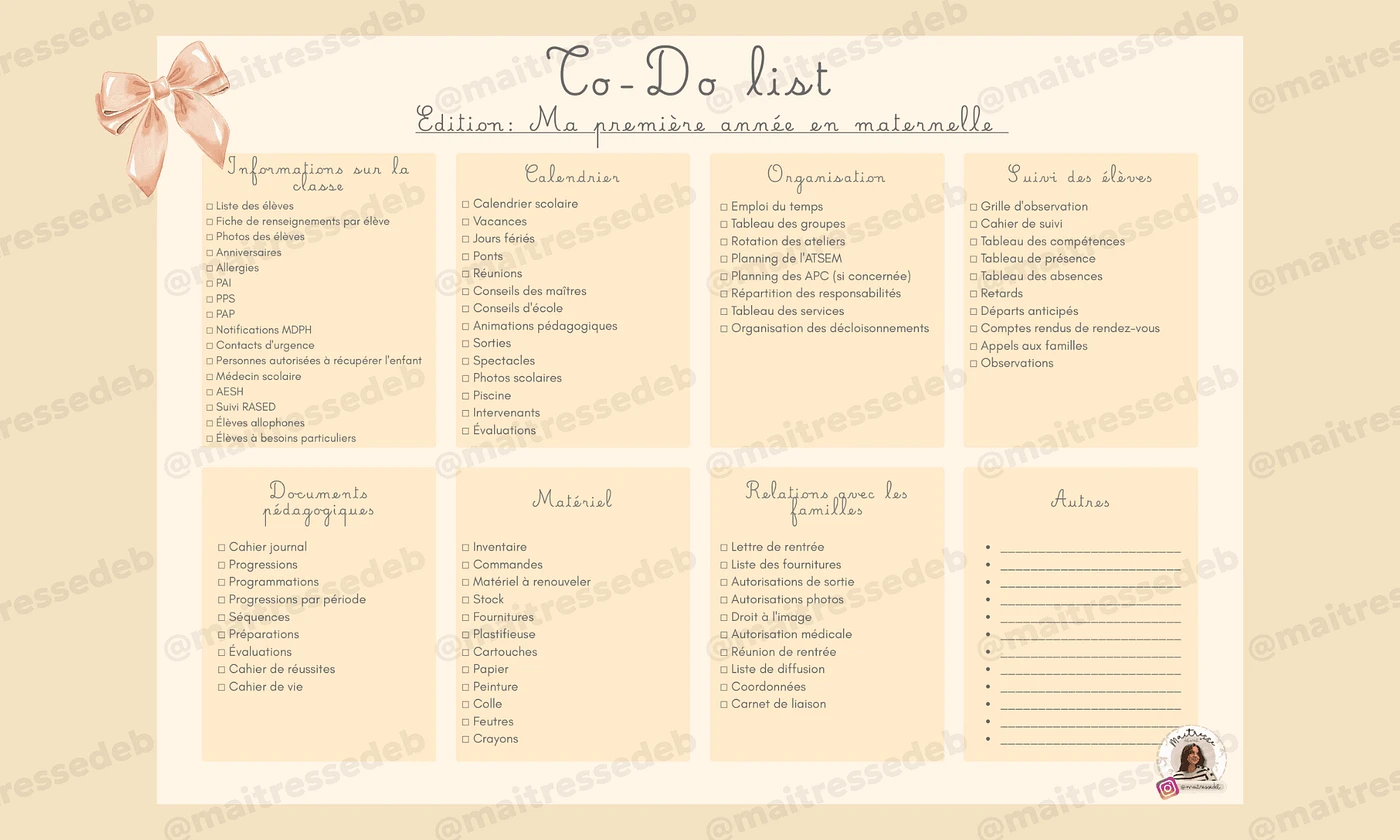 Aperçu To do list Ma première année en maternelle Maitresse Déb x Teetsh - Image 2