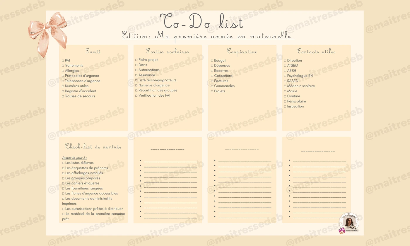 Aperçu To do list Ma première année en maternelle Maitresse Déb x Teetsh - Image 3