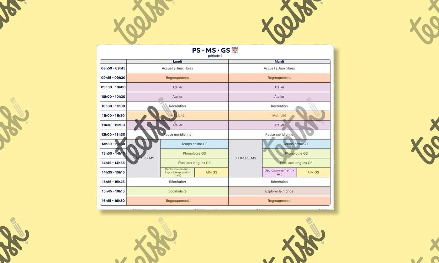 Emploi du temps PS MS GS - Mélanie
