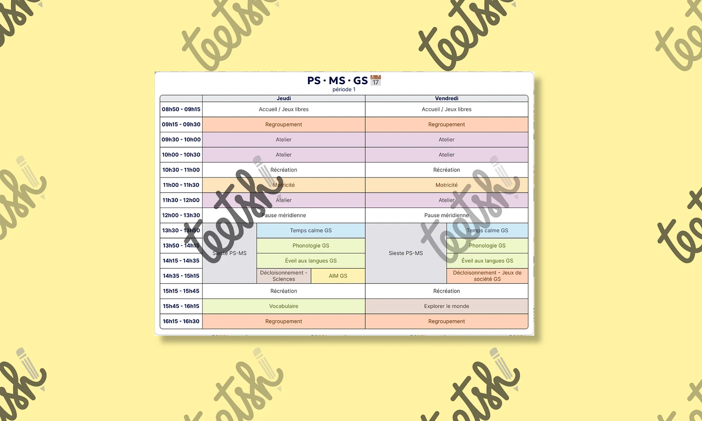 Emploi du temps PS MS GS - Mélanie