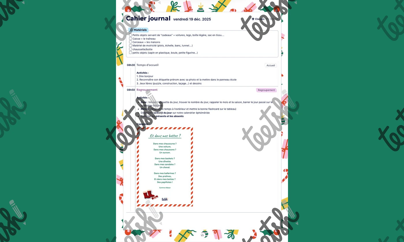 Aperçu Journée Noël Cycle 1 Teetsh