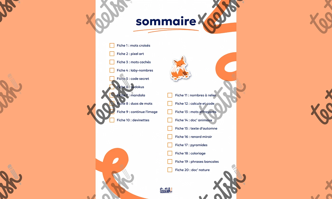 Aperçu Cahier d'autonomie Teetsh CE1 CE2 Période 1 Sommaire