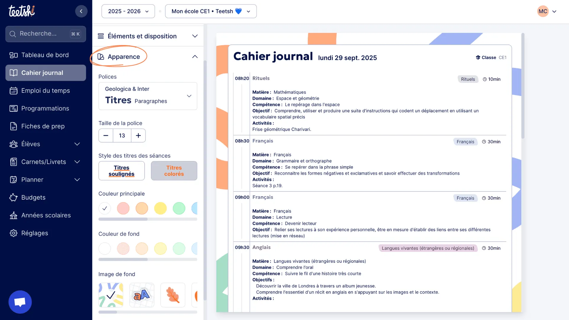 Aperçu Personnaliser un export PDF avant impression