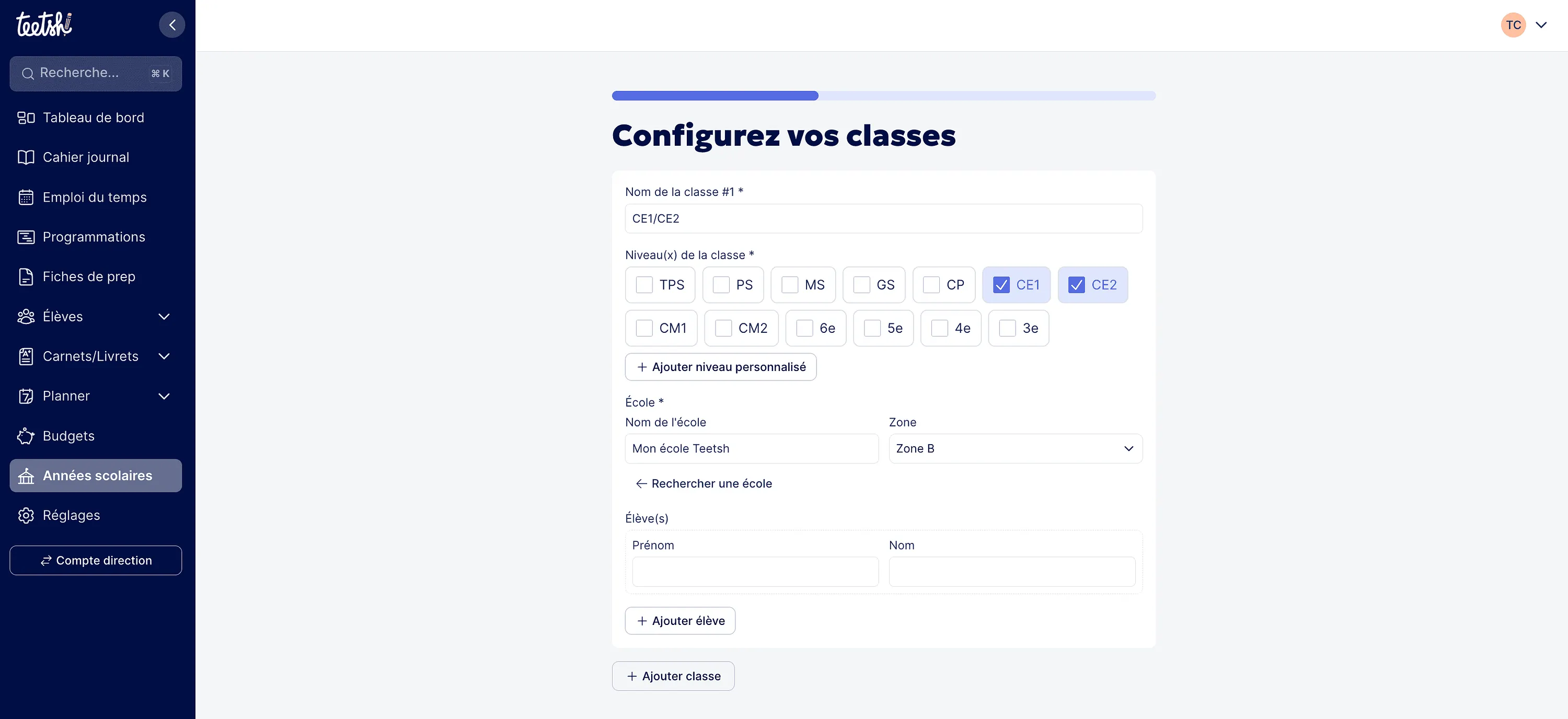Configuration situation de classe "poste spécialisé"
