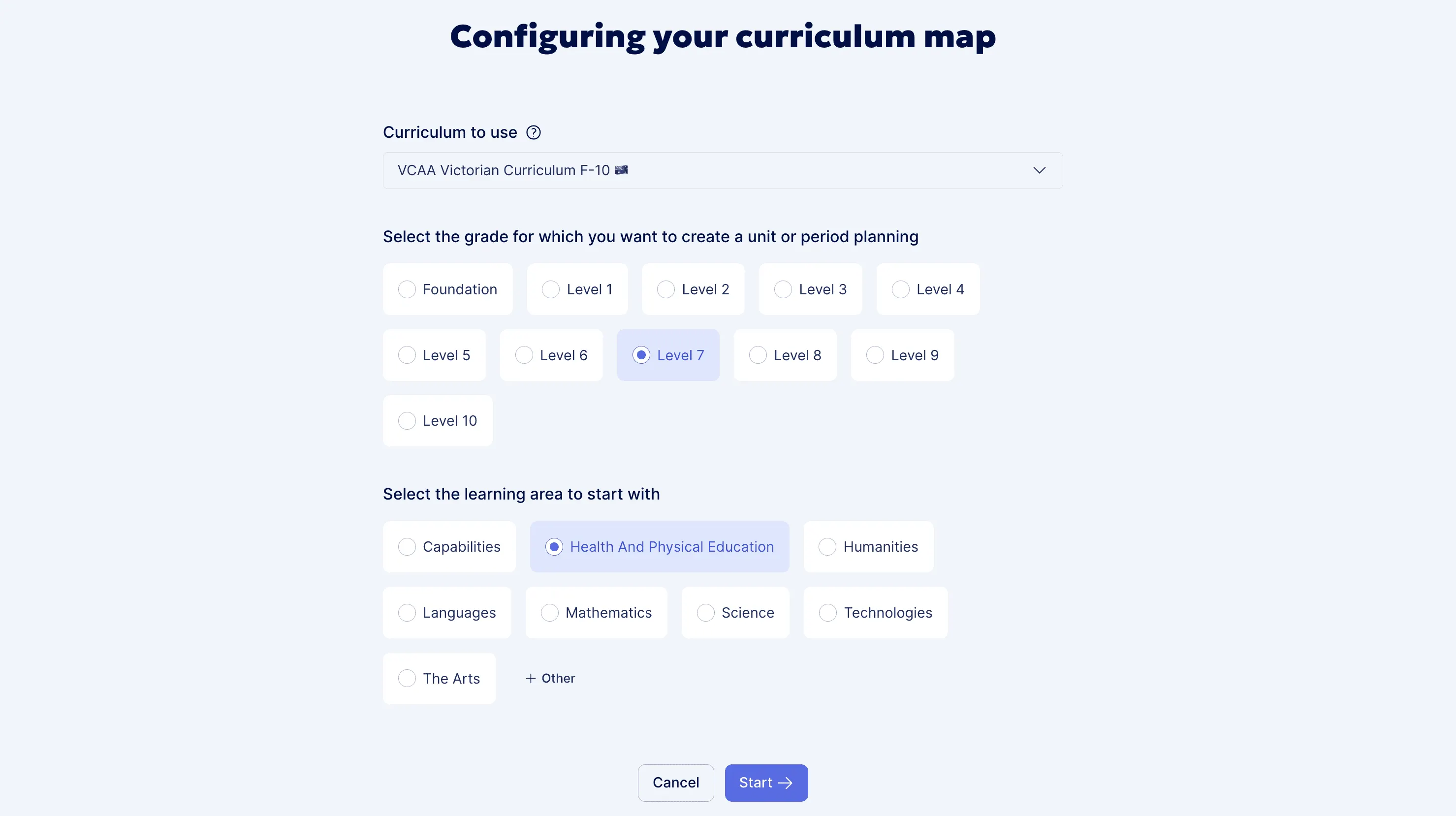 Overview of a curriculum map configuration
