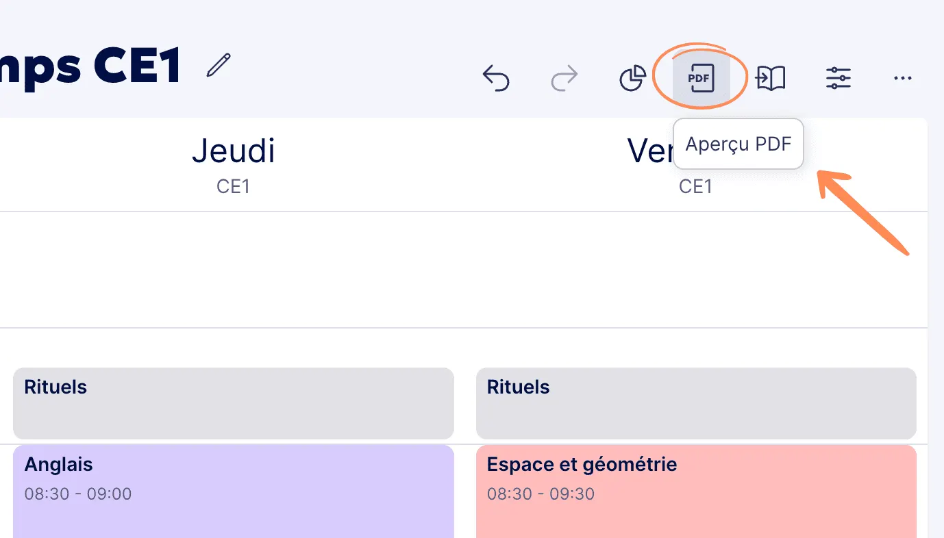 Aperçu Prévisualiser l’emploi du temps en PDF