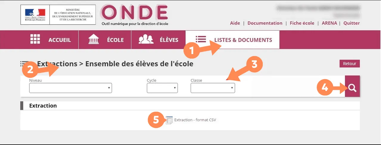 Méthode sur ONDE pour télécharger le fichier CSV contenant les élèves