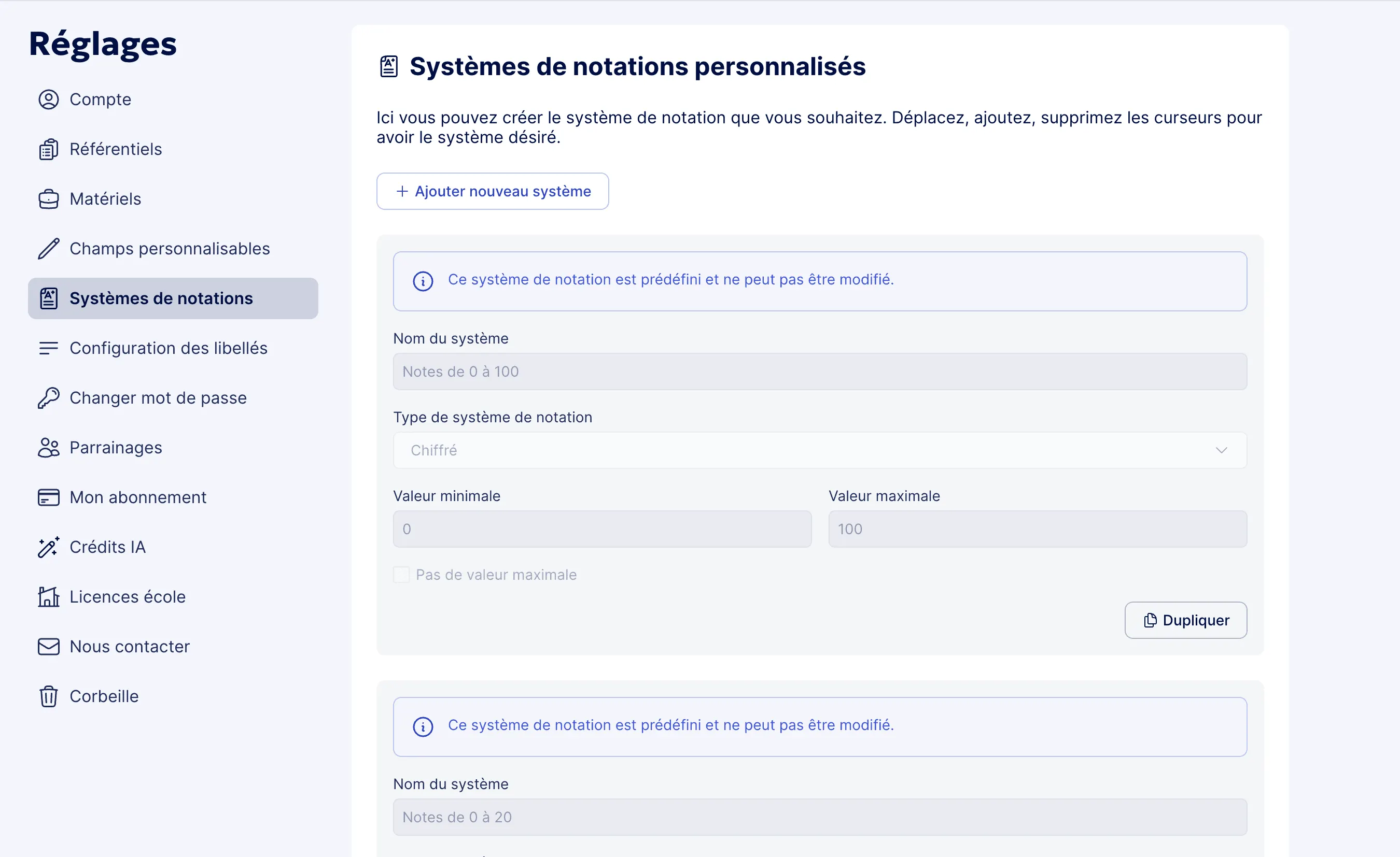 Systèmes de notation des évaluations