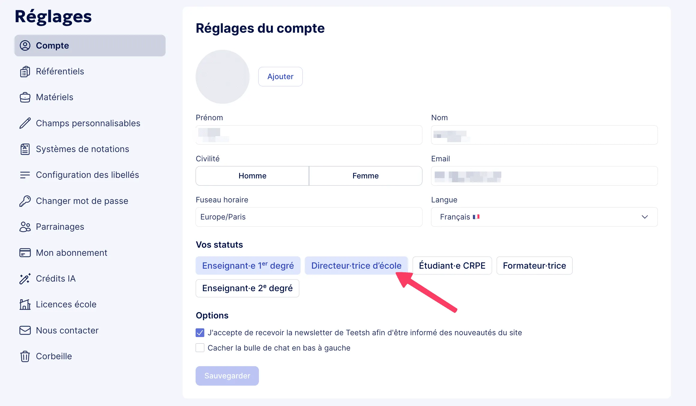 Activer l'espace direction