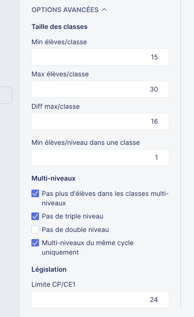 Options avancées