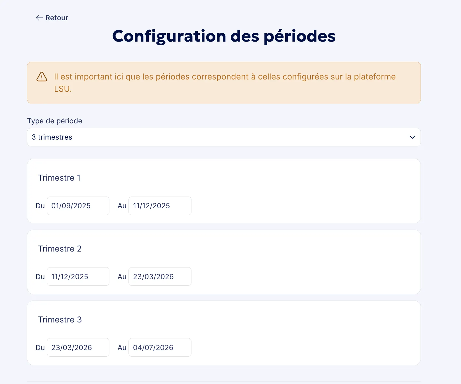 Configuration du nouveau livret